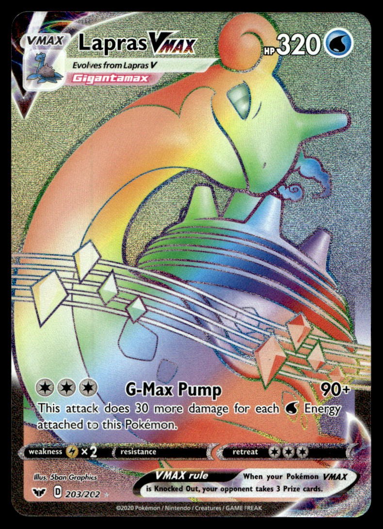 Lapras VMAX (Secret) SWSH01: Sword & Shield Base Set Holo 203/202 Pokemon TCG