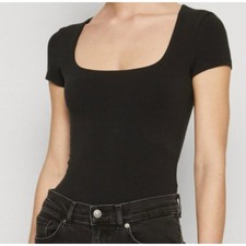 NWT Abercrombie  Fitch Square Neck Bodysuit Womens Medium T Black Short Sleeve