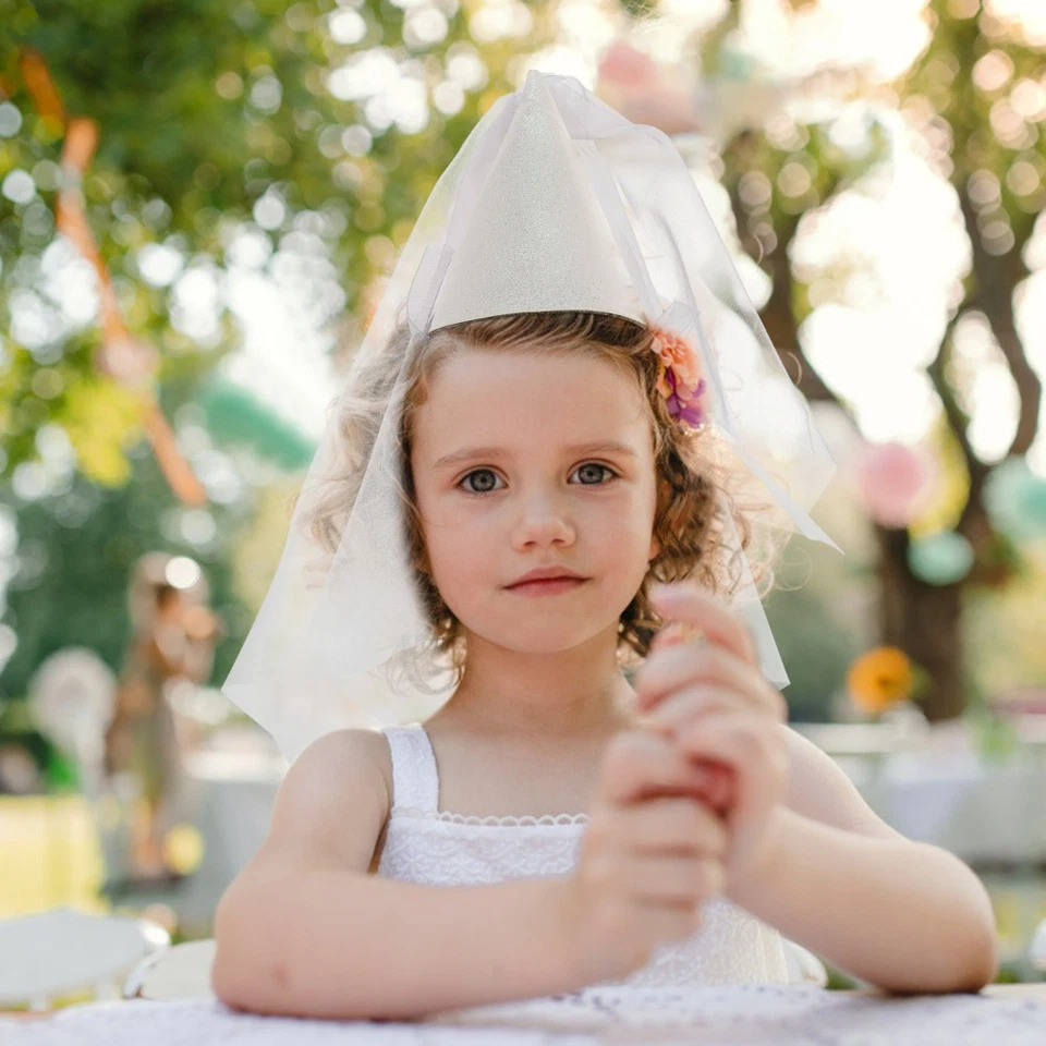  Sombrero cono de fiesta de cumpleaños decorativo lentejuelas cono sombrero foto utilería con tul para Foto 2 de 4
