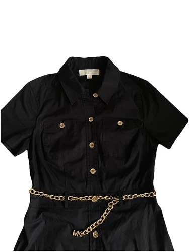 Mini abito nero Michael Kors taglia 0 con bottoni e catena oro