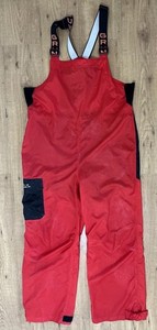 Grundens Red bib trousers Waterproof PU fishing pants Size L Adjustable