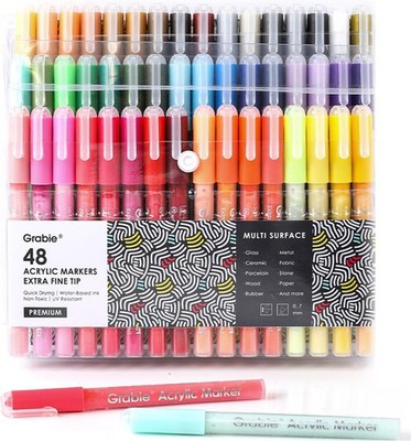 Grabie Acrylic Paint Pens Markers, 48 Colors, 0.7 mm, Extra Fine Tip Drawing