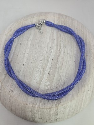 Swarovski Style Austrian Stardust Crystal Double Strand Twisted Necklace Blue