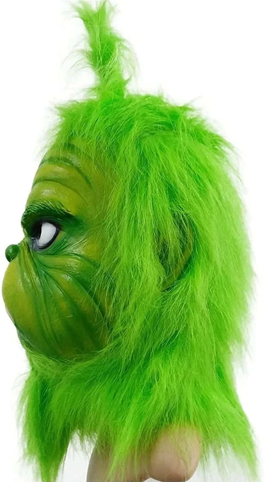 Disfraz Máscara del Grinch con Piel Peluda Verde para Fiesta de Juegos con disfraces de Navidad Foto 4 de 4