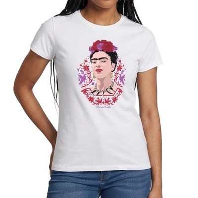 Frida Kahlo Portrait Mit Blüten Lila Und Rot Frauen T-Shirt