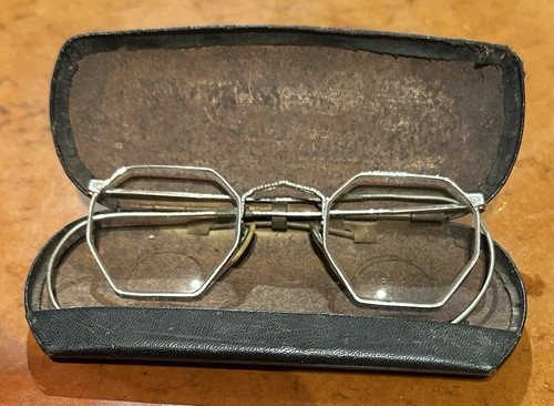 Rare Antique AO FUL-VUE 1/10 12K White GF Octagon Spectacles Art Deco W/ Case