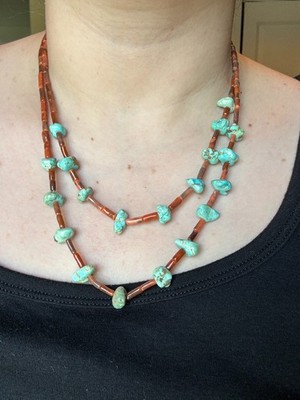 Native American Santo Domingo Pueblo Beaded Necklace 70s Southwestern Jewelry
