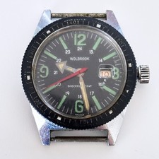 Orologio Vintage Wolbrook Skindiver Worldtimer Anni 60 Francese Subacqueo Carica Manuale Nero