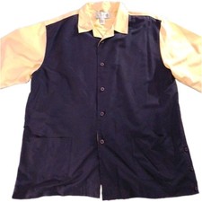 Nat Nast 100 Polyester Bowling Shirt Mens L Navy  Yellow Relaxed Fit Luxury