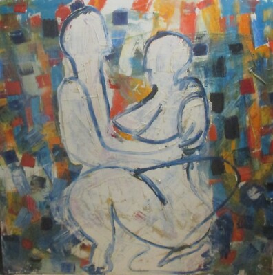 Pair Expressive Paintings of 86 Orig Acrylic Art Milling