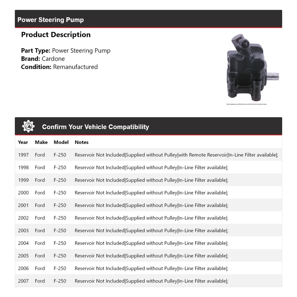 Bomba de direção hidráulica Cardone 1998 1999 2000 2001 2002 Ford F-250 1997-2007 - Imagem 2 de 4