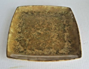 CASUAL HOME Ceramic Gold Green Platter BEAUTIFUL GLAZE 11.5" Square