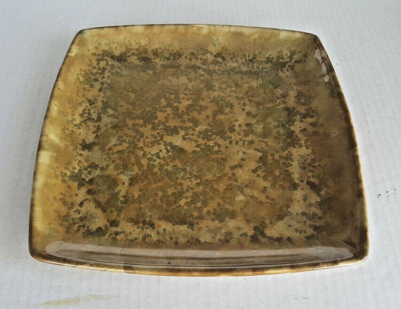 CASUAL HOME Ceramic Gold Green Platter BEAUTIFUL GLAZE 11.5" Square