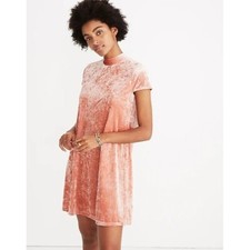 Madewell Crushed Velvet Mockneck Dress size Small Pink Cream barbie