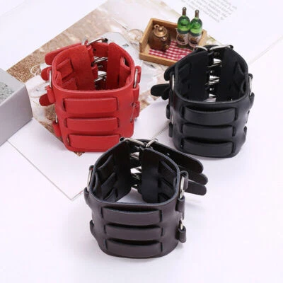 New Mens Biker Studded Leather Wide Watch Band Buckle Close 3 Colors- - Image 1 of 4