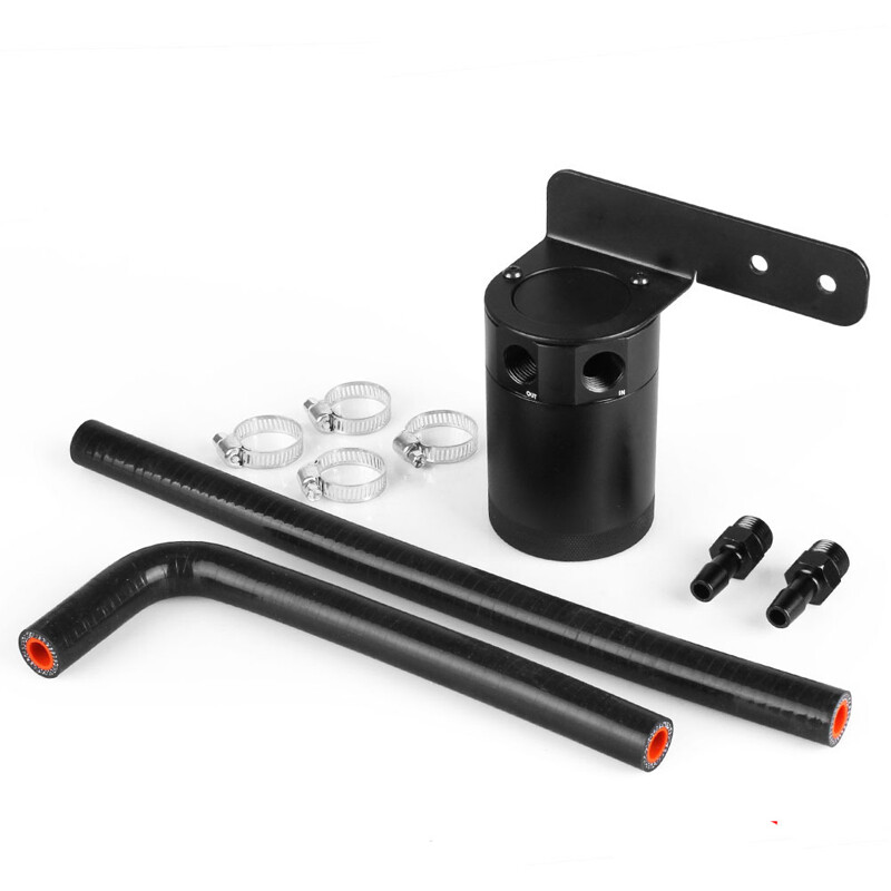 1 Set Car Auto Oil Catch Can Baffled Oil Separator Tank 2 Port With Hose Part