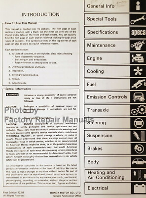 1982 Honda Prelude Factory Service Manual Original Shop Repair