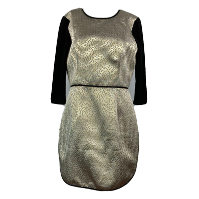 Black Halo Dress Womens Sz 10 Gold Metallic Jacquard Savona Mini | eBay