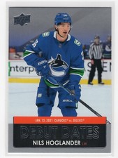 Nils Hoglander 2021-22 Upper Deck Series 1 Hockey Debut Dates Canucks #DD-17