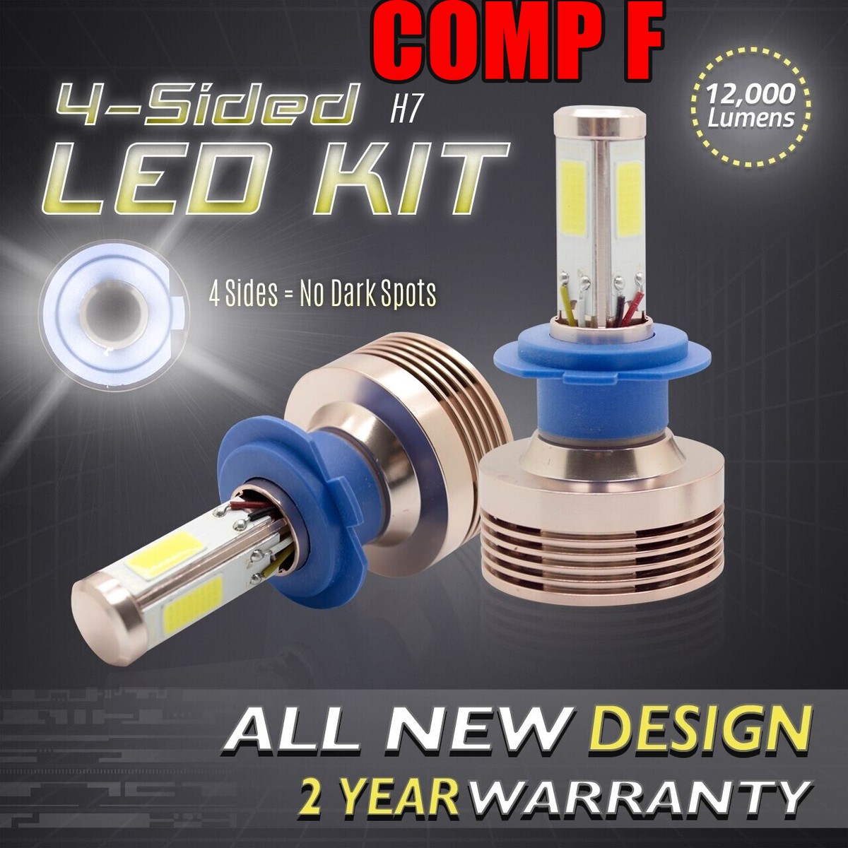 120W 12000LM LED 360 4-Sided Kit 6000K 6K Headlight High Beam