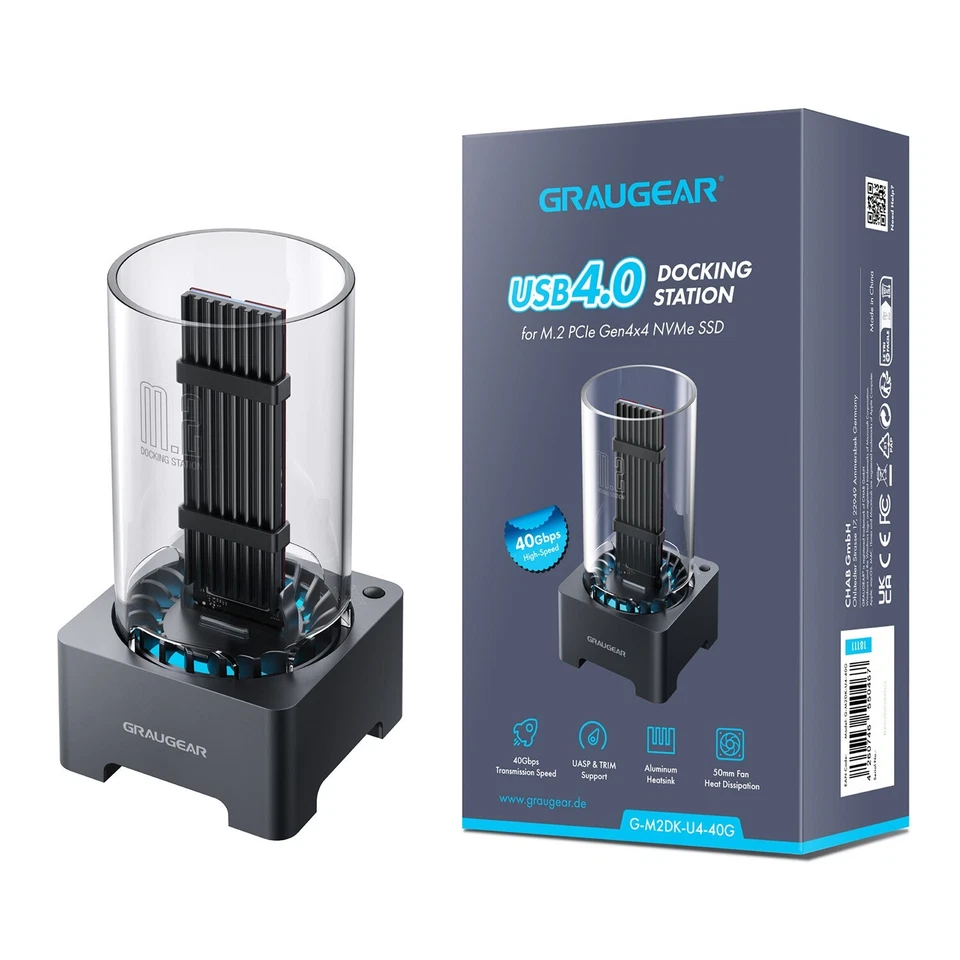 M2 USB 4.0 Dockingstation Thunderbolt 4 für M.2 SSD NVMe PCIe 4.0 Lüfter Kühlung - Bild 2 von 4