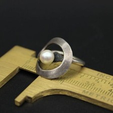 Mid Century Pearl VTG Vintage Estate Solid 925 Sterling Silver Women's Size 4.5