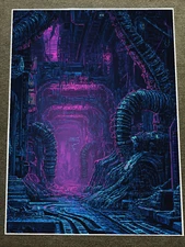 Futuristic Cyberpunk Alley with Neon Colors and Machinery Poster 18x24in