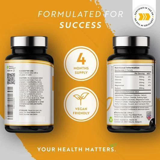 Electrolyte Complex with Magnesium, Potassium & Calcium - 240 Vegan Tablets - Image 4 of 4