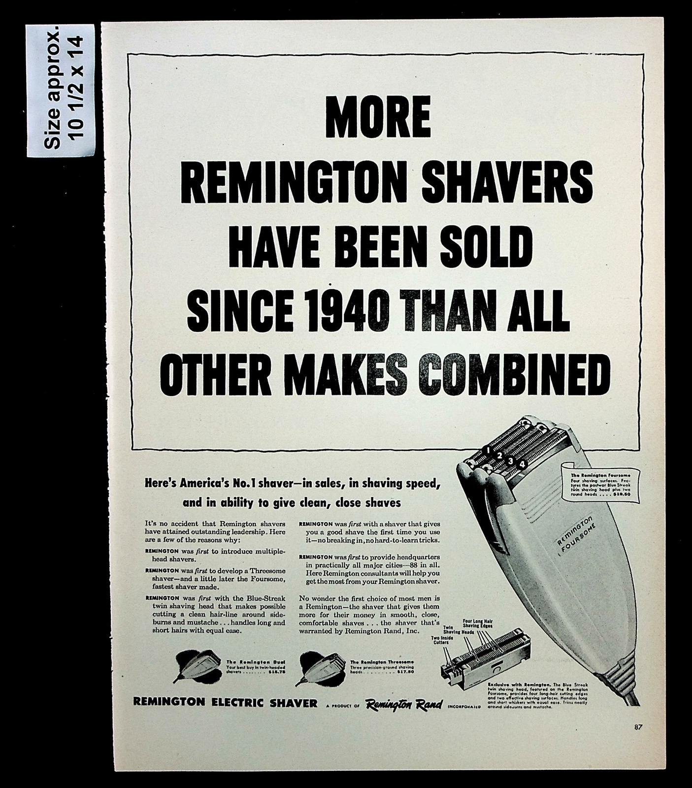 1947 Remington Electric Shaver Razor Blades Vintage Print Ad 31416 | eBay