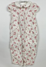 Janie Jack White Pink Floral Romper Collared Outfit Pockets 18-24 18 24 VTG 2005