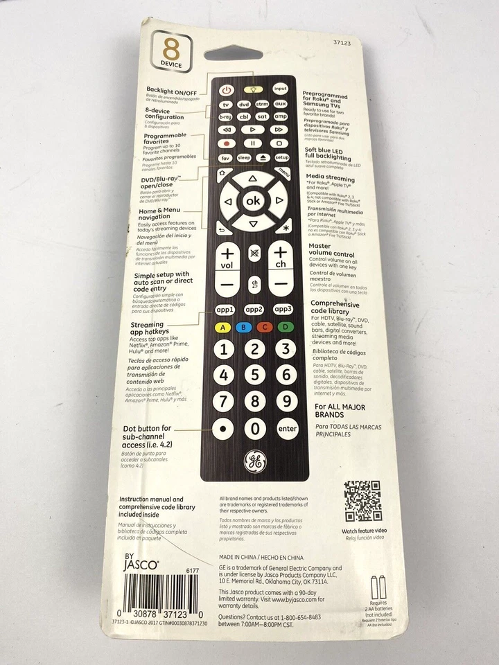GE Ultra Pro - 8 Device -Fully Backlit Universal Remote Control - Black - 37123 - Image 2 of 2