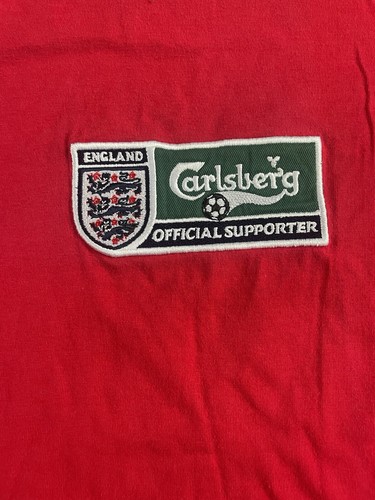 T-shirt calcio vintage Carlsberg Inghilterra anni 00 sponsor birra ufficiale rossa taglia XL - Foto 3 di 8