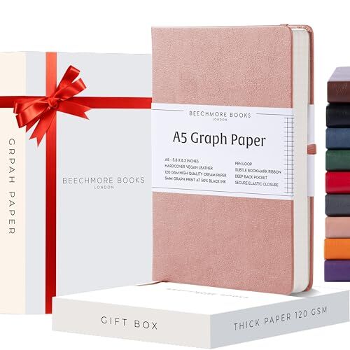 Graph Paper Notebook - Regular, Pink | Premium Square Grid Math & Rose Wood