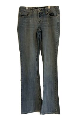 Refuge Junior's Size 7L Flare Bottom Denim Jean Pants Distressed Light Wash