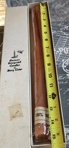 Lot of 2 Vtg Beeswax Honeycomb 15” Rolled Taper Candles Apricot Mary Cover NIB - Picture 5 of 7