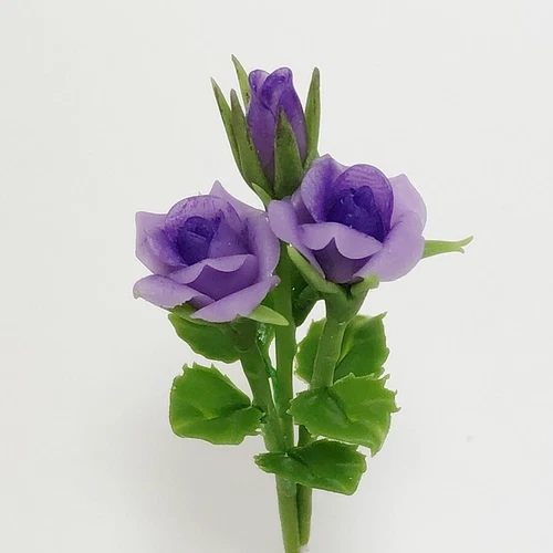 Purple Roses Handmade Clay Flower Miniature Plant Doll House Garden Accessory