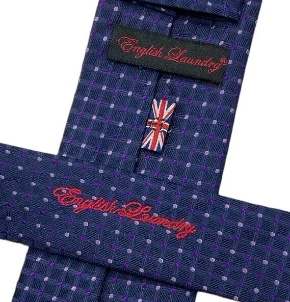 Corbata ENGLISH LAUNDRY 100% Seda LUJO Corbata Azul Geométrica W:3" Usada en Excelente Condición Foto 4 de 4