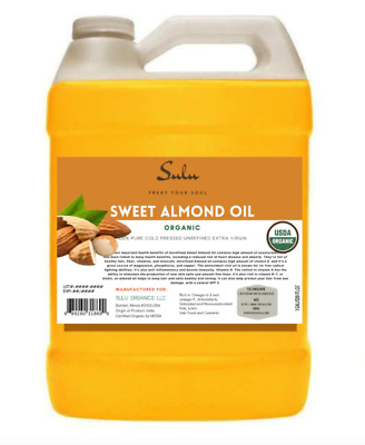 1 GALLON ORGANIC COLD PRESSED UNREFINED SWEET ALMOND OIL