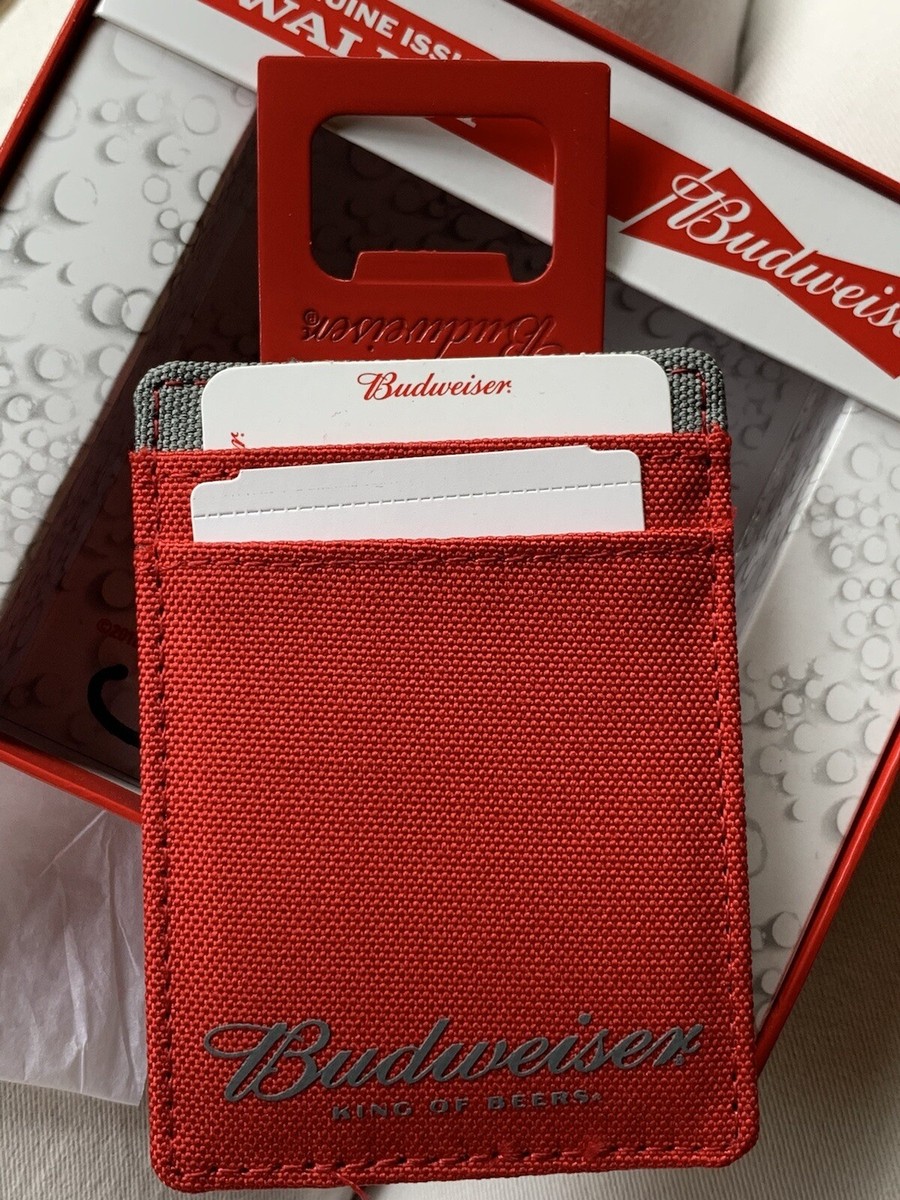 Red Budweiser Card and ID Holder with Attached Bottle Cap Opener