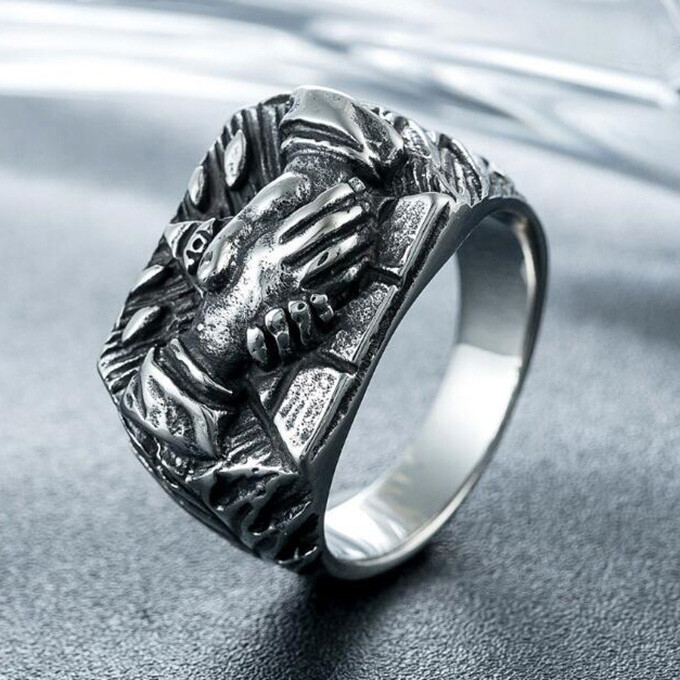 Men's Jewelry Masonic Brotherhood Ring Stainless Steel God Eye Pyramid Ring  Band