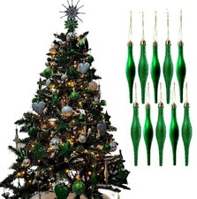 10 Droplet Baubles Christmas Tree Decorations Glitter & Matte Icicle Baubles 