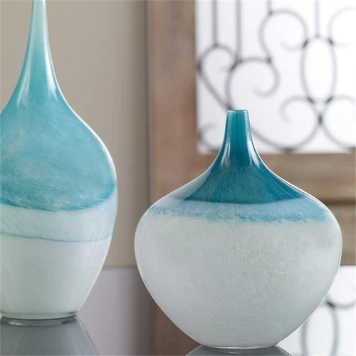 Uttermost Carlas Contemporary Glass Vases in Teal Blue/White (Set of 2) - Picture 3 of 3