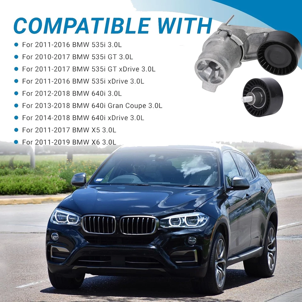 OEM Belt Tensioner Assembly & Pulley Drive Belt Kit for BMW 535i 640i 740i X5 X6 Foto 3 de 4