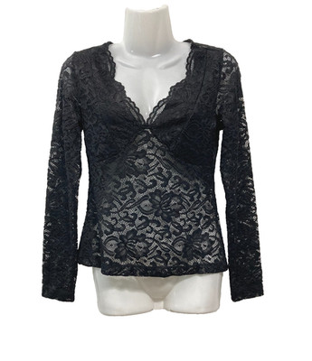 Y2K Pimkie Sheer Black Long Sleeve Top Gothic Babydoll Floral Lace GrungeNo size