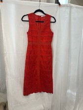 Mango MNG Suit Red Lace V-Neck Sleeveless Midi Dress with Front Slit