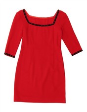 VINTAGE Womens 3/4 Sleeve Sheath Dress UK 8 Small Red BR06