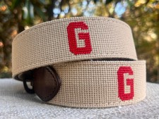 UGA Needlepoint Belt - Georgia Bulldogs - Khaki and Red