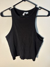 H M Divided Black Ribbed Crop Tank Top Size M
