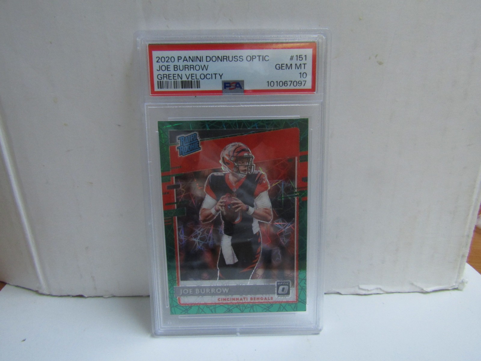 PSA 10 2020 Panini Donruss Optic #151 Joe Burrow Green Velocity RC Bengals