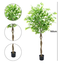 5.2'/5.9' Artificial Ficus Tree, Tall Fake Potted Ficus Tree with Planter, Reali